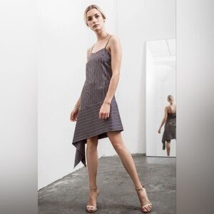 J.O.A. Navy and White Asymmetrical Striped Slip Dress